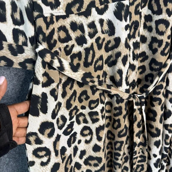 Banana Republic Dress Leopard Print Maxi Shirt Women 14 Classic Elegant Mobwife - Picture 10 of 12